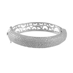 Sterling Silver Bangle With White CZ Pave And Filigree Design-60M
