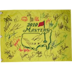 David Toms Signed Masters 2010 18X13 Flag PGA Golf Signed By 40
