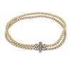 Image 1 : Sterling Silver Two Row Gold And Rose Gold Ball Stretch Bracelet With CZ Bar In Center