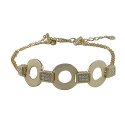 Matte Gold Tone Sterling Silver Three Circles On Two Row Chain Bracelet-7