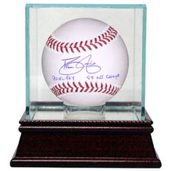 David Justice Signed Official Major League Baseball Dual 90 NL ROY & 95 WS Champs W/ Glass Case (Atl