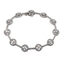 Rhodium Plated Sterling Silver CZ Bracelet With Safety Clasp, 7