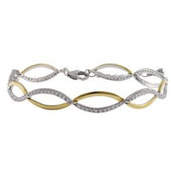 Two Tone Sterling Silver, Double Wave CZ Bracelet, 7.5&Quot; 1&Quot;