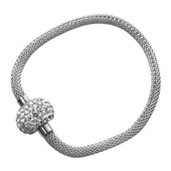 Silver-Tone Stainless Steel Crystal Mesh Magnet Bracelet