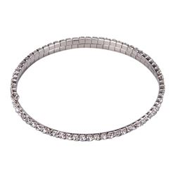 Silver Tone Brass Flexible Bracelet With White Crystals