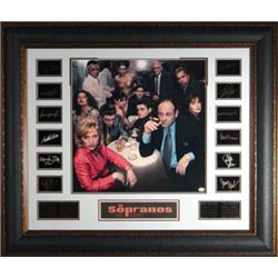 James Gandolfini Unsigned Engraved Signature Series 36X31 Premium Leather Framed W/ Sopranos Cast Ph