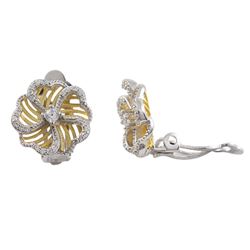 Two Tone Sterling Silver 14Mm Flower Clip Earrings