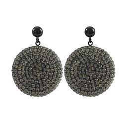 Grey Clay Flat 25Mm Circle Covered With Grey Crystals On Black Tone Sterling Silver 5Mm Ball Post Ea