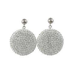 White Clay Flat 25Mm Circle Covered With White Crystals On  Sterling Silver 5Mm Ball Post Earrings-3