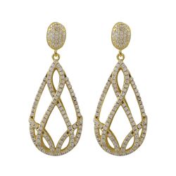 Gold Plated Sterling Silver 14X26mm CZ Teardrop On CZ Post Earrings, 1.42