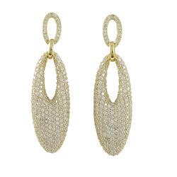 Gold Tone Sterling Silver With CZ, Oval Hanging On Post Earrings-55M Long