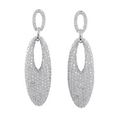 Sterling Silver With CZ, Oval Hanging On Post Earrings-55M Long