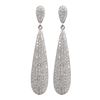 Image 1 : Sterling Silver Post Earrings. Long Narrow Teardrop With CZ Pave, 1.65"