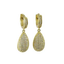 Gold Tone Sterling Silver CZ Pave Teardrop Hoop Earrings-30M