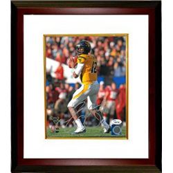 Geno Smith Signed West Virginia Mountaineers 8X10 Photo Custom Framed (Gold Jersey)- JSA Hologram