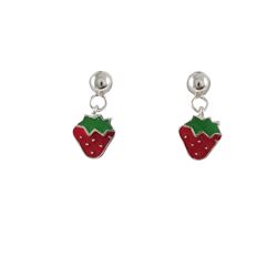 Sterling Silver Strawberry Post Earrings-13Mm