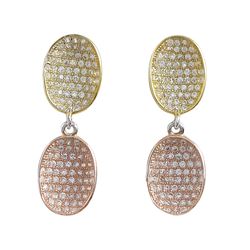 Gold And Rose Plated Sterling Silver CZ Ovals Post Earrings-1.02"