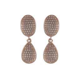 Rose Tone Sterling Silver CZ Ovals Post Earrings-1.02