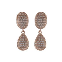 Rose Tone Sterling Silver CZ Ovals Post Earrings-1.02