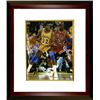 Image 1 : Magic Johnson Signed Los Angeles Lakers 8X10 Photo Custom Framed  (Yellow Jersey Post Up Dribble Ver