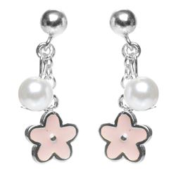 Sterling Silver Flower Earrings W Prl