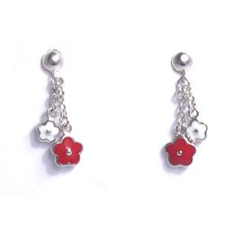 Sterling Silver-Red-White Flower Earrings