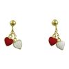 Image 1 : Red & White Enamel Hearts Dangling, Gold Over Sterling Silver Post Earrings