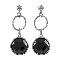 Black CZ, Sterling Silver Post Earrings, 37Mm Long