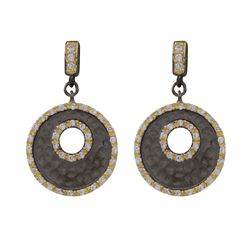 Matte Black And Gold Plating Over Sterling Silver, White CZ, Hammered 16.8Mm Circle Post Earrings Di