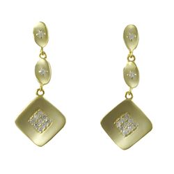 Matte Gold Plated Sterling Silver CZ Post Earrings, 1.46"