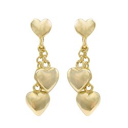 Gold Plated Brass Hearts Dangling, Gold Plated Sterling Silver Post Earrings, 0.75"