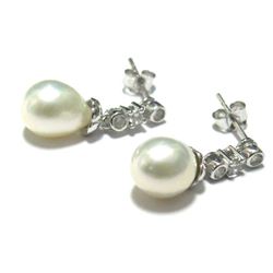 Sterling Silver-CZ Pearl Post Earr