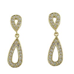 Gold Plated Sterling Silver, Open Teardrop CZ Post Earrings, 1&Quot;