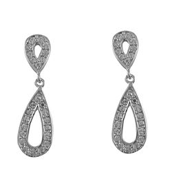 Rhodium Plated Sterling Silver, Open Teardrop CZ Post Earrings, 1&Quot;