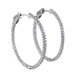 Sterling Silver Hoop Earrings, 32X28mm, With White Czs