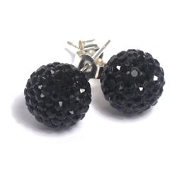 Sterling Silver Black Crystal 12Mm Post Earrings