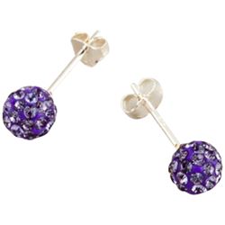 Sterling Silver Purple Crystal 4Mm Post Earrings