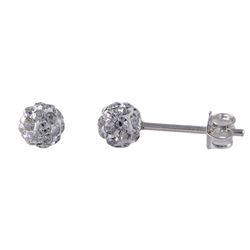 Sterling Silver White 4Mm Crystal Ball Post Stud Earrings