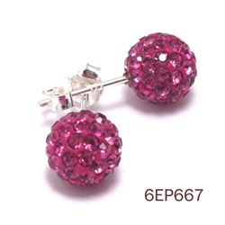 Sterling Silver Fuchsia Crystal 6Mm Post Earrings