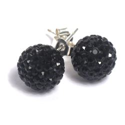 Sterling Silver Black Crystal 8Mm Post Earrings