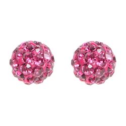 Sterling Silver Fuchsia Crystal 8Mm Post Earrings