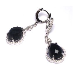 Sterling Silver-Blk-Wht CZ Earrings