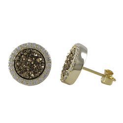 Gold Plated Sterling Silver, 11Mm Round Circle, Champagne 8Mm Druzy Natural Stone With CZ Border, Po