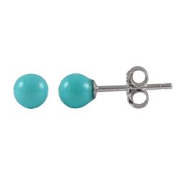 Turquoise 4Mm Ball On Rhodium Plated Sterling Silver Post, Stud Earrings