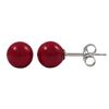 Image 1 : Red 6Mm Ball On Rhodium Plated Sterling Silver Post, Stud Earrings