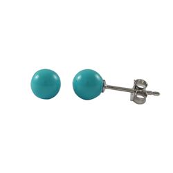 Turquoise 6Mm Ball Stud On Rhodium Plated Sterling Silver Post Earrings