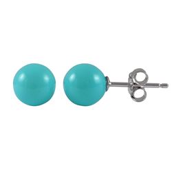 Turquoise 7Mm Ball On Rhodium Plated Sterling Silver Post Stud Earrings