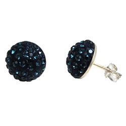 Midnight Blue Shamballa Half Ball 10Mm Earrings Sterling Silver Post