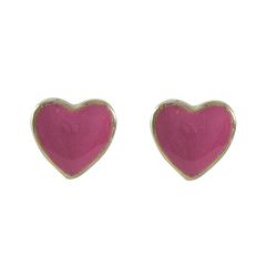 Hot Pink Enamel Heart Stud, Gold Over Sterling Silver Post Earrings-0.31