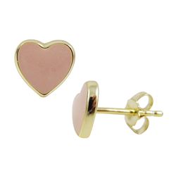 Light Pink Enamel Heart Stud, Gold Over Sterling Silver Post Earrings-0.31"